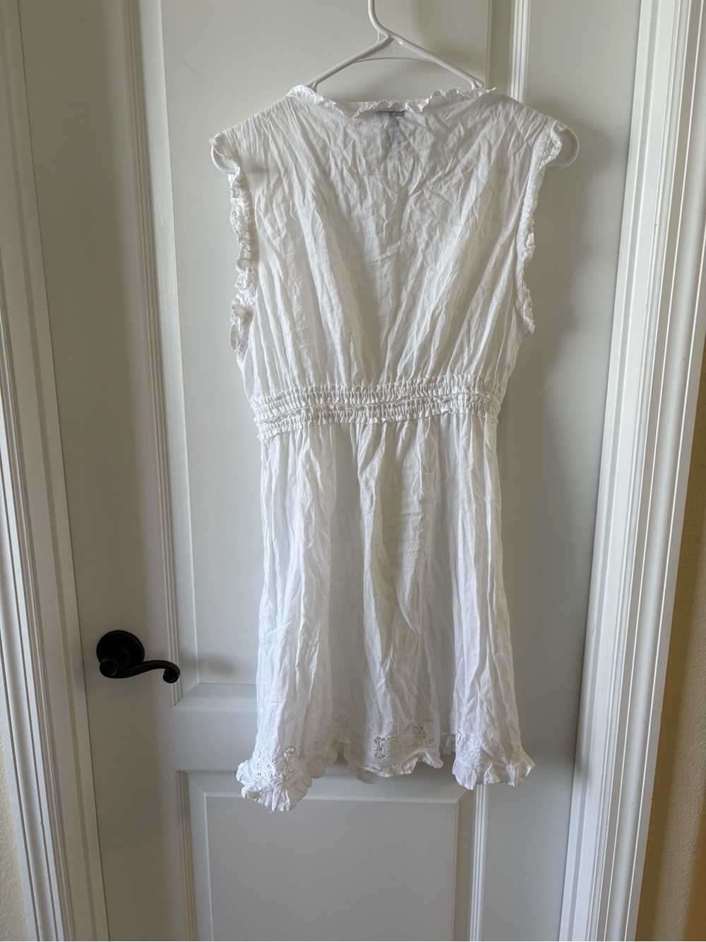 White Cotton Boho Swim Cover Up Dress Small Ruffle Trim Beach Resort Cottagecore - Picture 3 of 6
